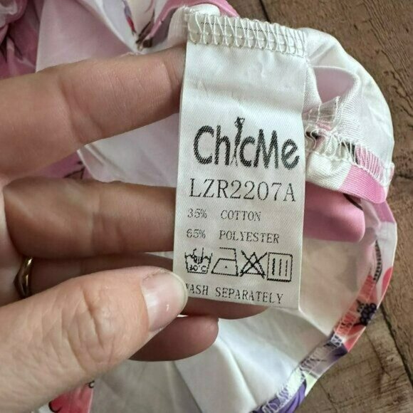 Chicme sleeveless low neck pink and white floral high low midi dress size m - Picture 3 of 7